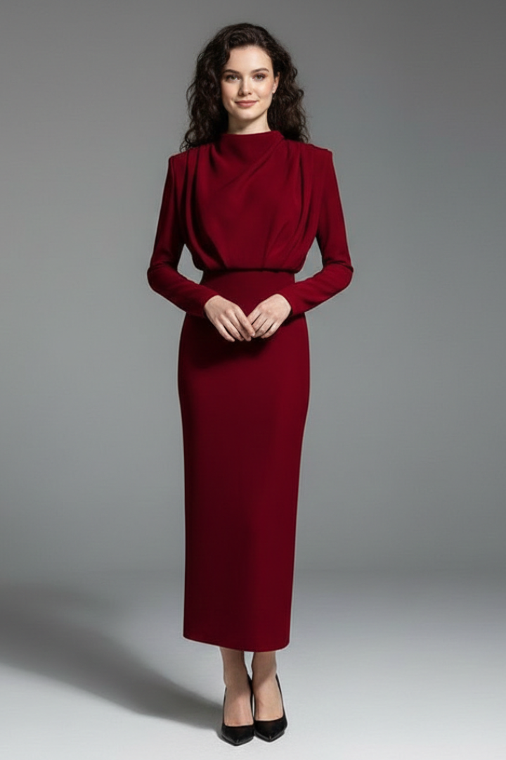 Tessa | High Neck Long Sleeve Maxi Dress