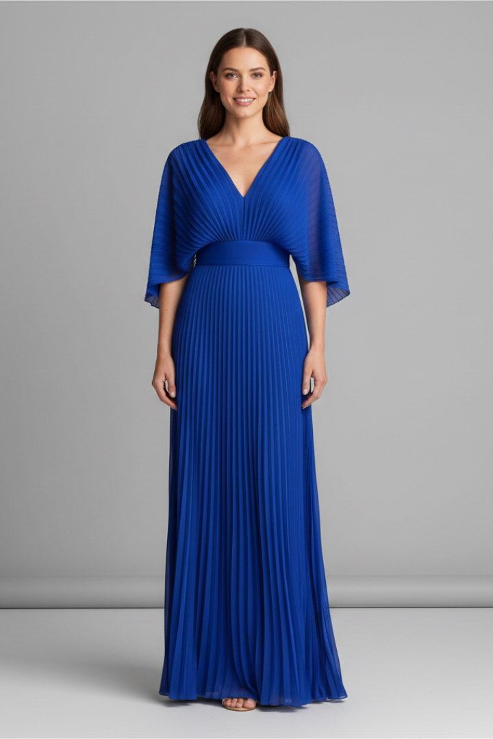 Maeve | V-Neck Pleated Maxi Dress