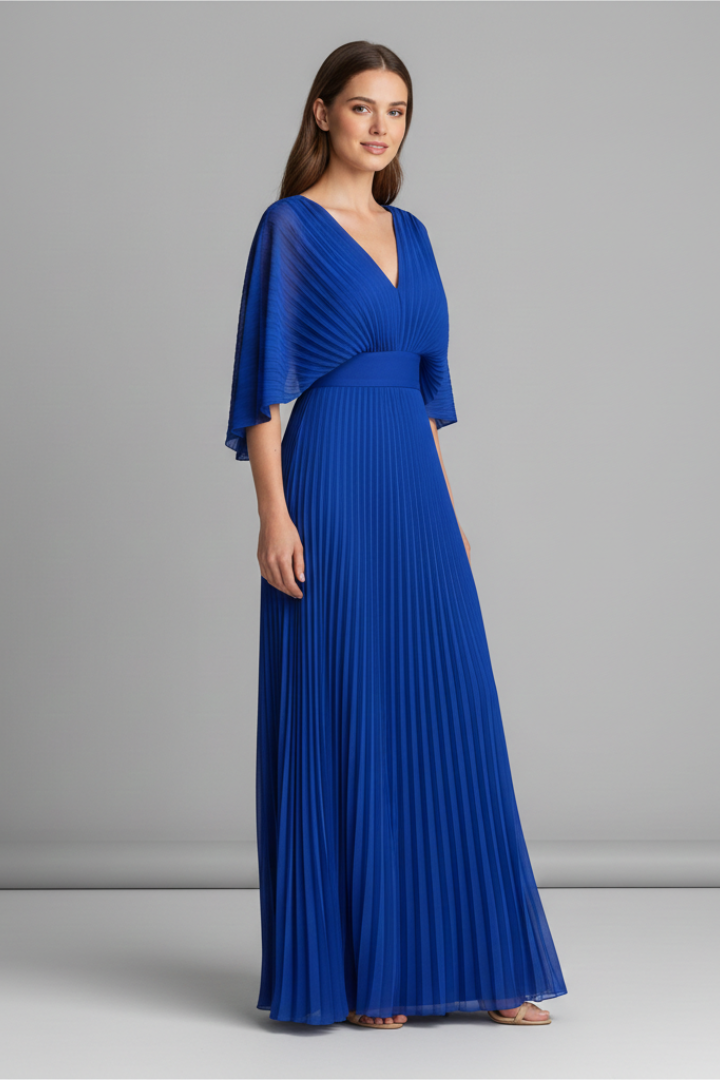 Maeve | V-Neck Pleated Maxi Dress