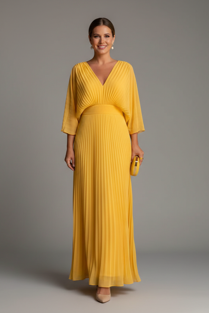 Maeve | V-Neck Pleated Maxi Dress