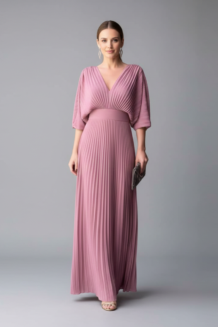 Maeve | V-Neck Pleated Maxi Dress