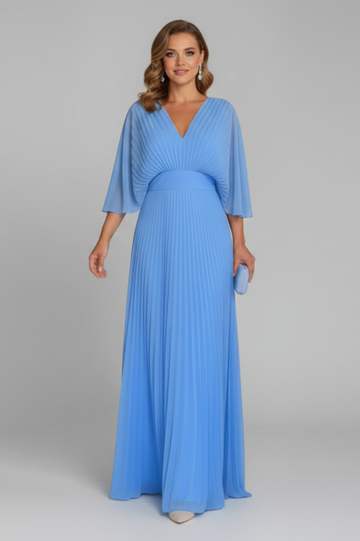 Maeve | V-Neck Pleated Maxi Dress
