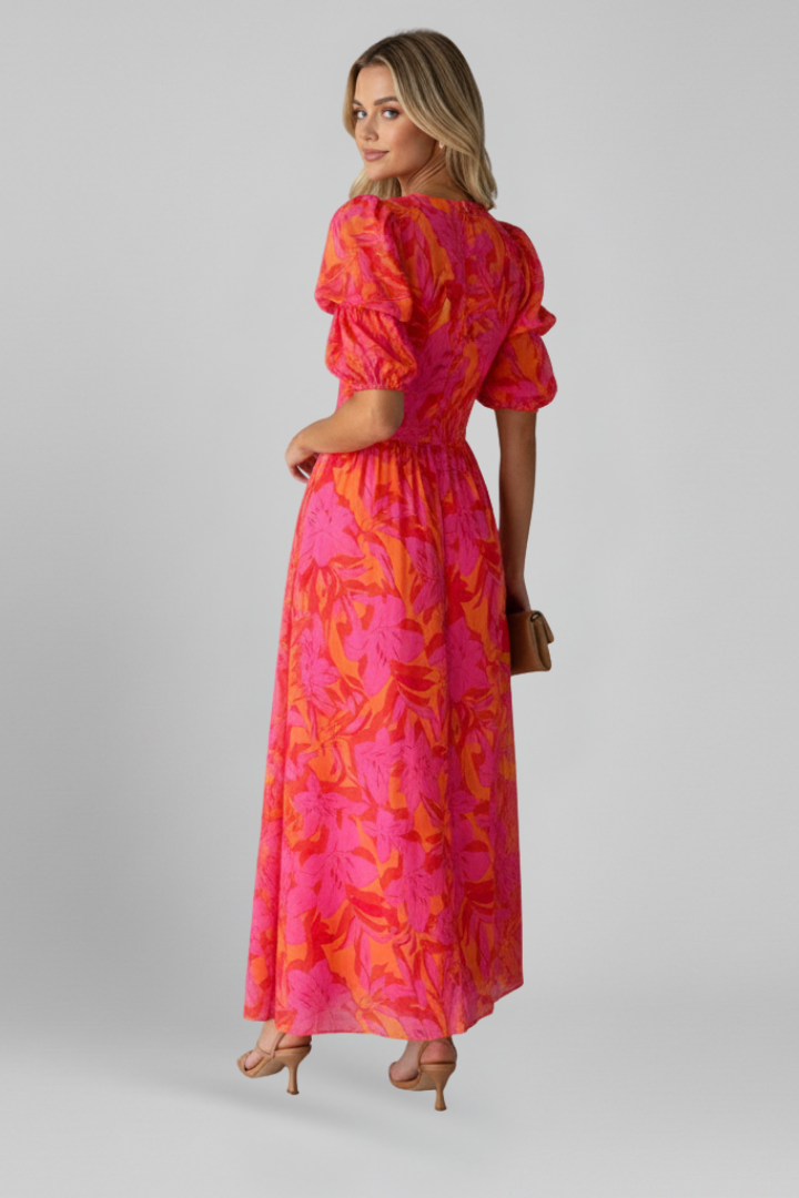 Quinn | V-Neck Puff Sleeve Midi Dress