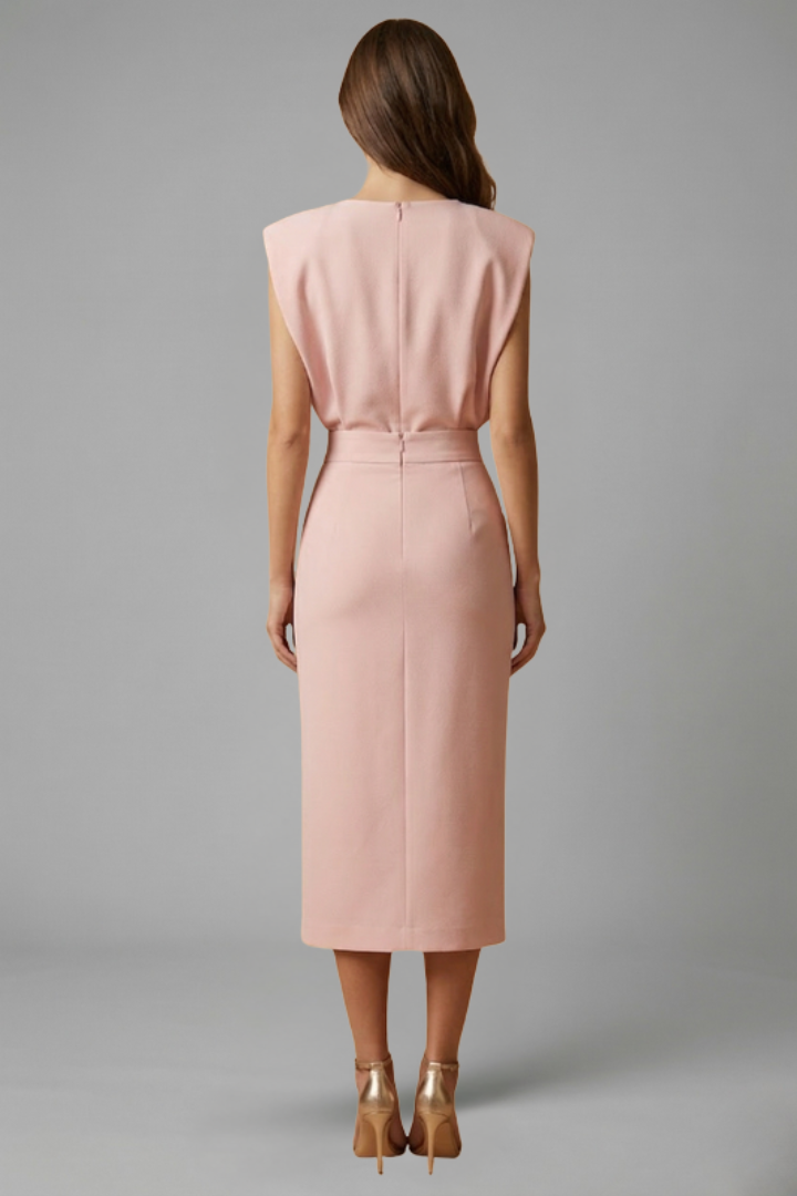 Esme | Round Neck Button Slit Midi Dress
