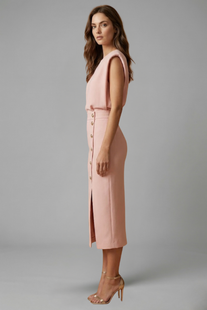 Esme | Round Neck Button Slit Midi Dress