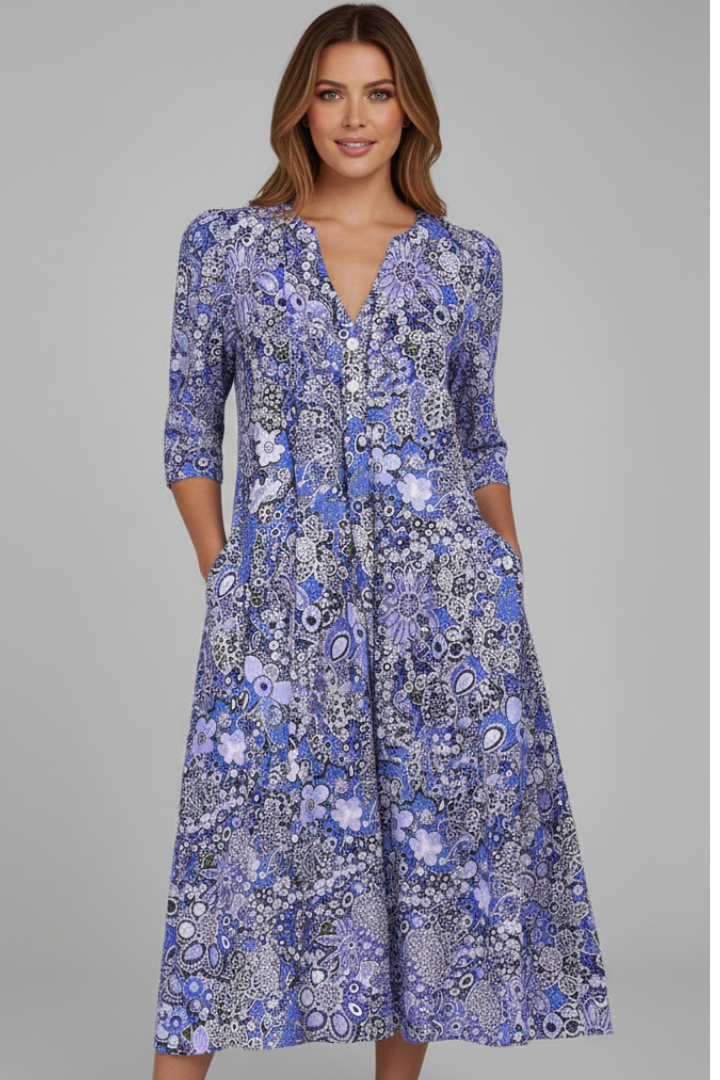 Naia | V-Neck Three-Quarter Sleeve Midi Dress