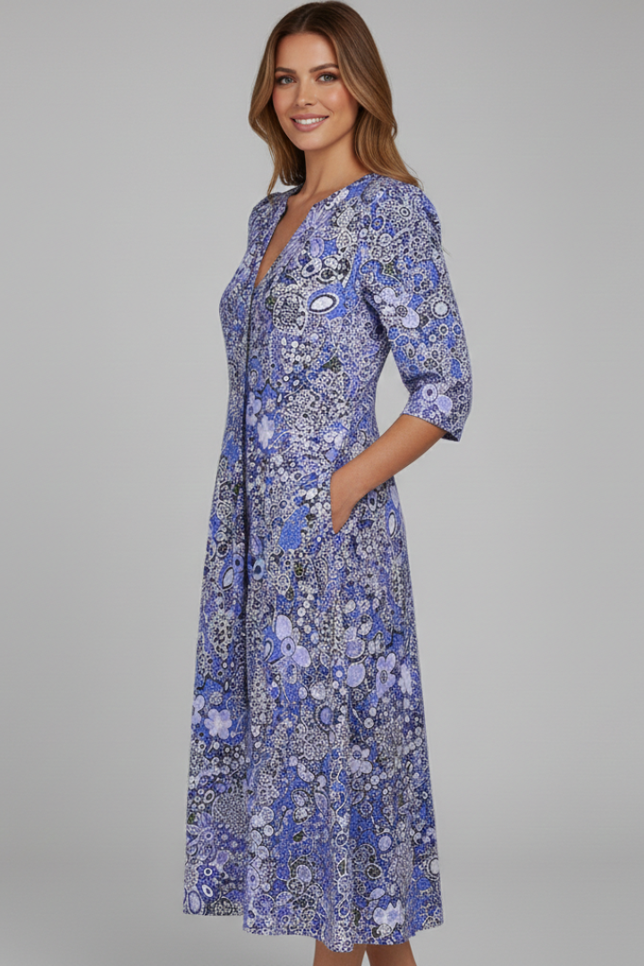 Naia | V-Neck Three-Quarter Sleeve Midi Dress