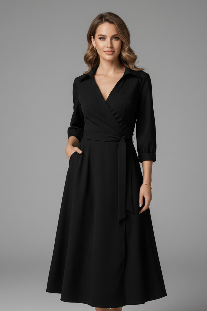 Xenia | V-Neck Long Sleeve Midi Dress