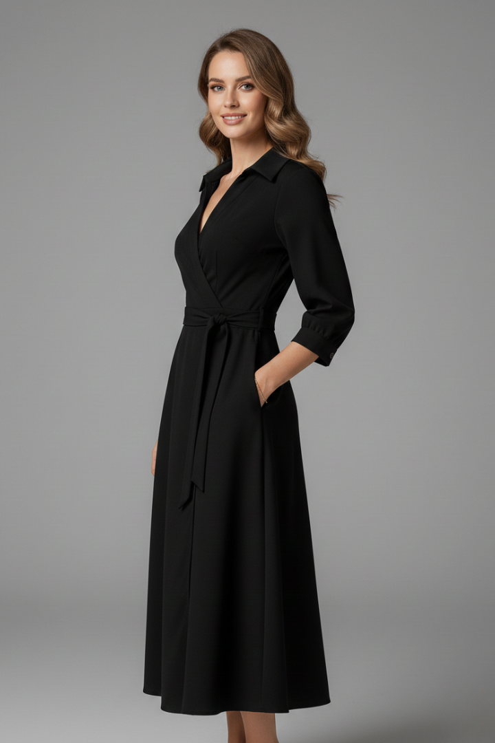 Xenia | V-Neck Long Sleeve Midi Dress