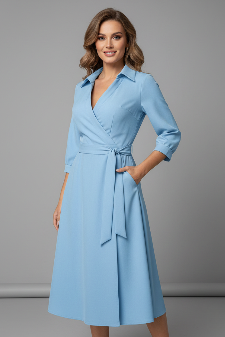 Xenia | V-Neck Long Sleeve Midi Dress
