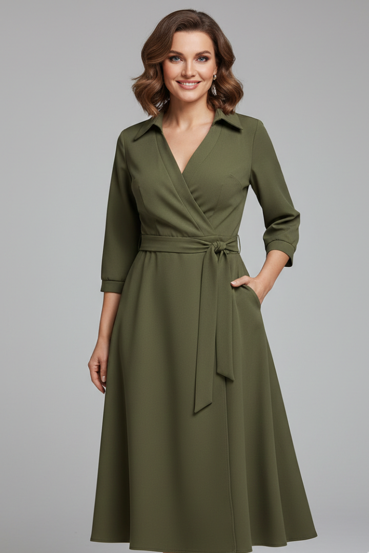 Xenia | V-Neck Long Sleeve Midi Dress