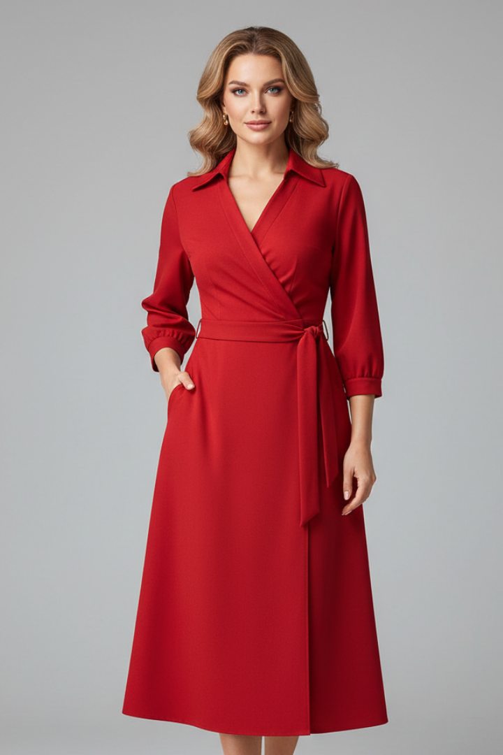 Xenia | V-Neck Long Sleeve Midi Dress