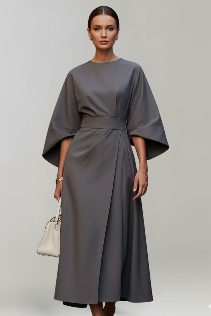 Delphine | Belted Wide-Sleeve Midi Dress