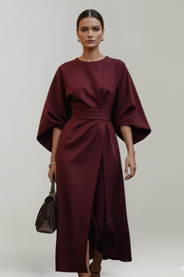 Delphine | Belted Wide-Sleeve Midi Dress