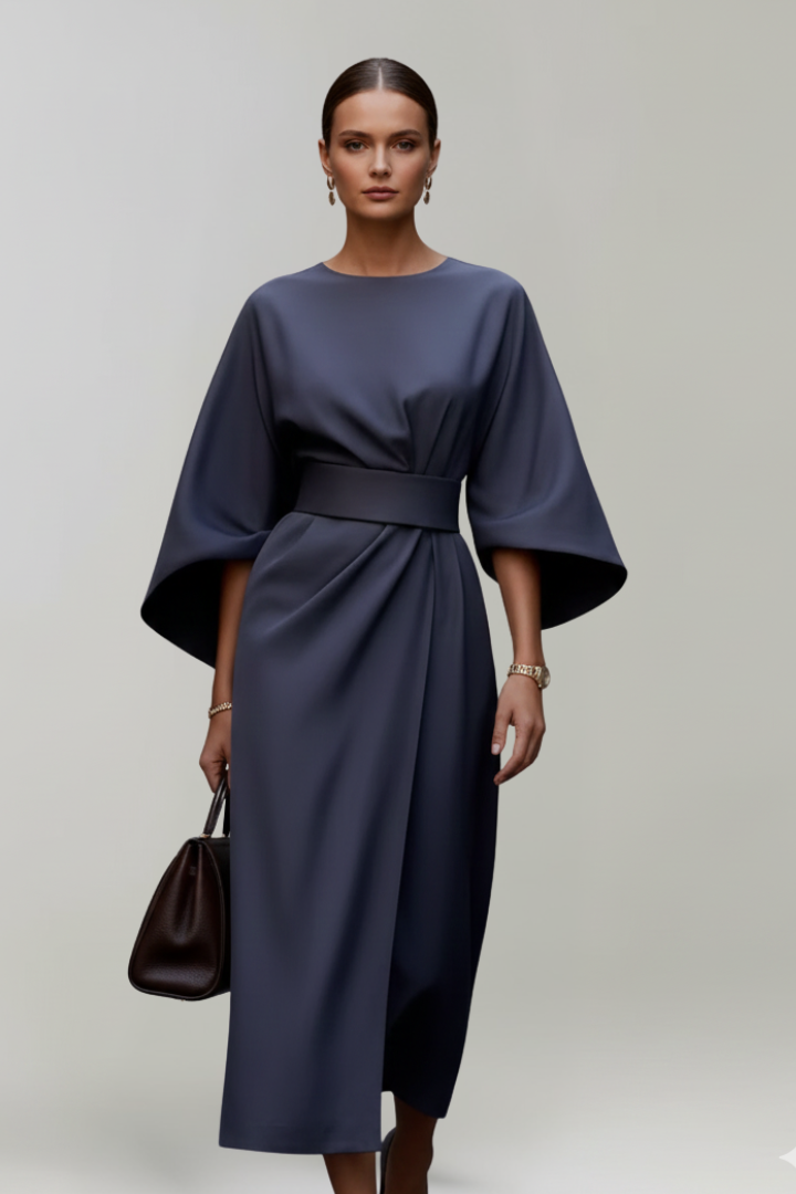 Delphine | Belted Wide-Sleeve Midi Dress