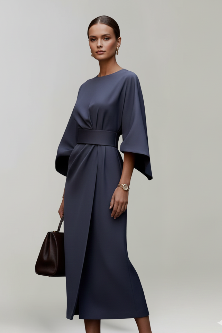 Delphine | Belted Wide-Sleeve Midi Dress
