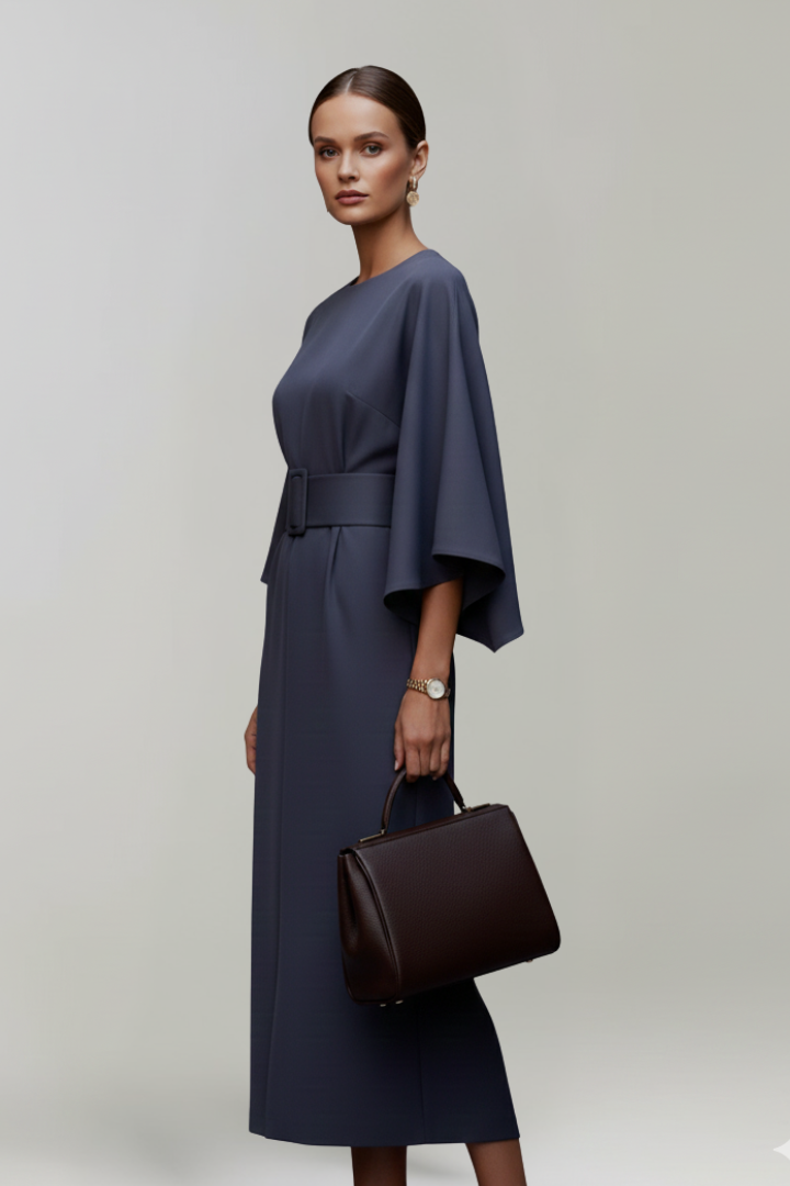 Delphine | Belted Wide-Sleeve Midi Dress