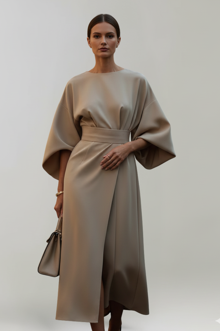 Delphine | Belted Wide-Sleeve Midi Dress