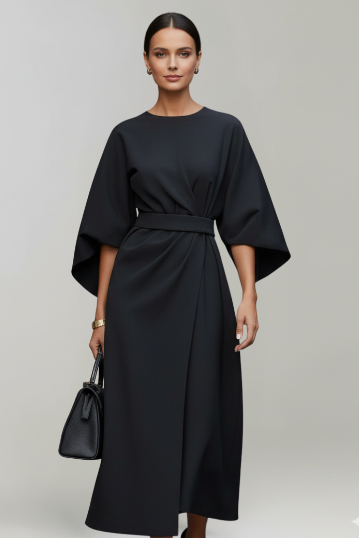 Delphine | Belted Wide-Sleeve Midi Dress