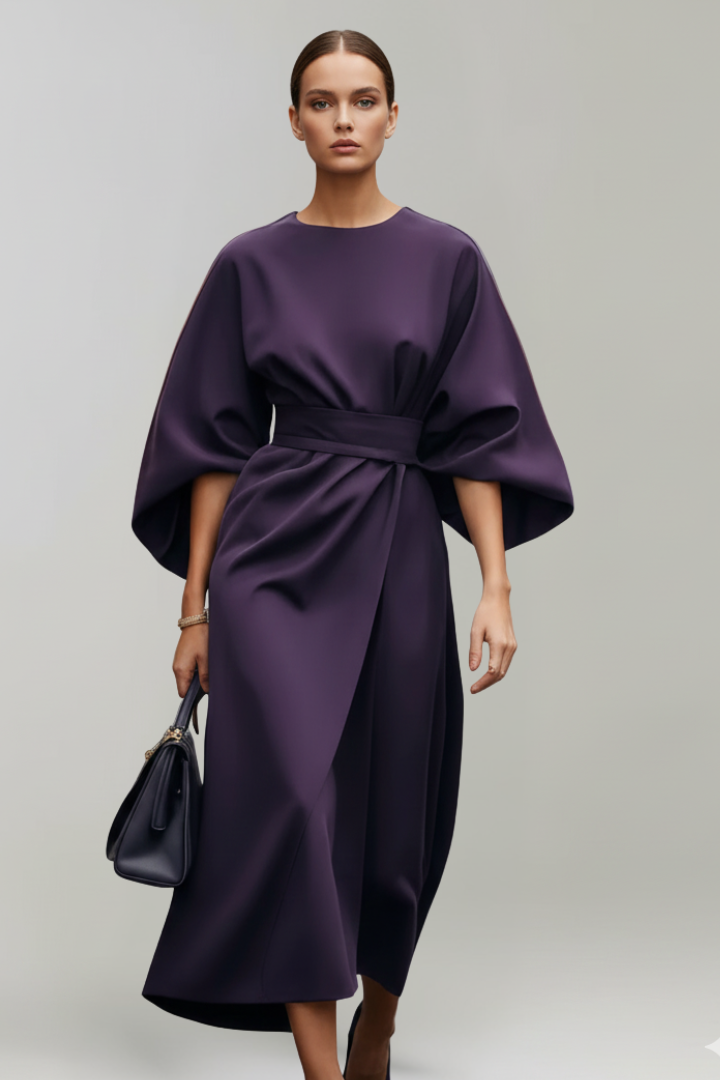 Delphine | Belted Wide-Sleeve Midi Dress