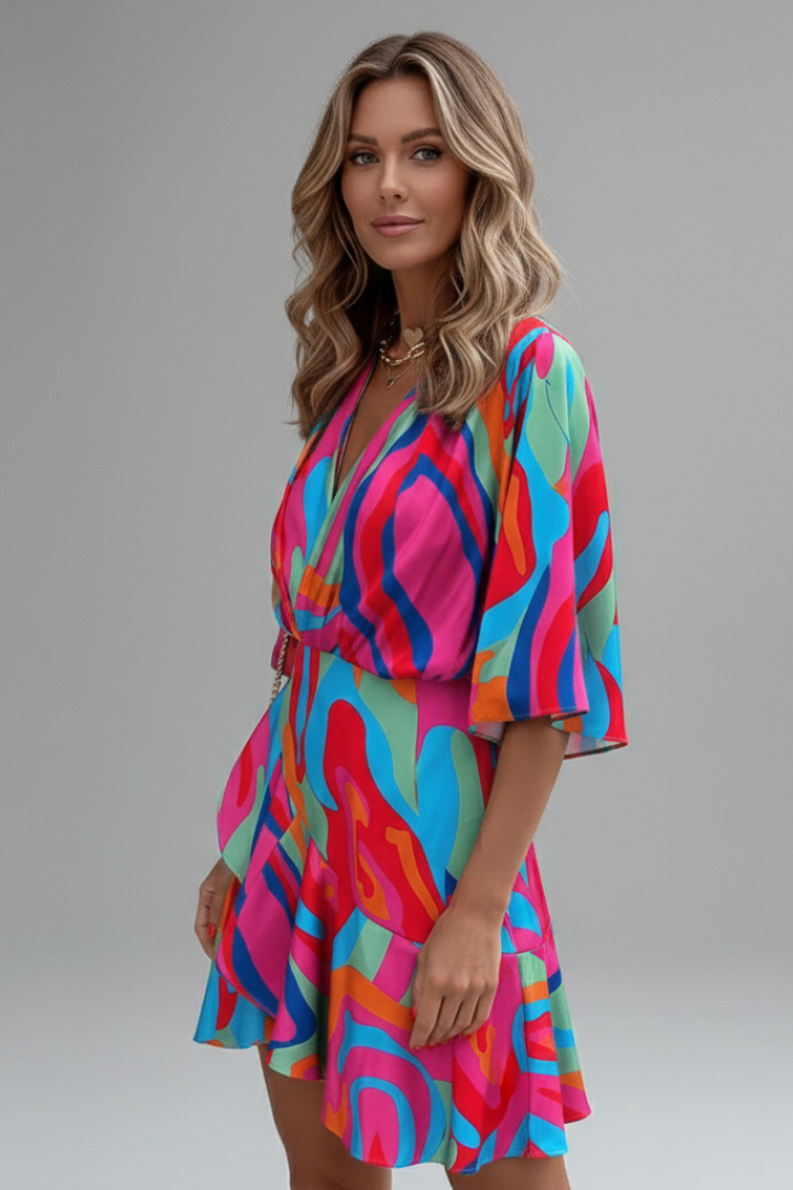 Helena | Batwing Sleeve Waist Tie Mini Dress