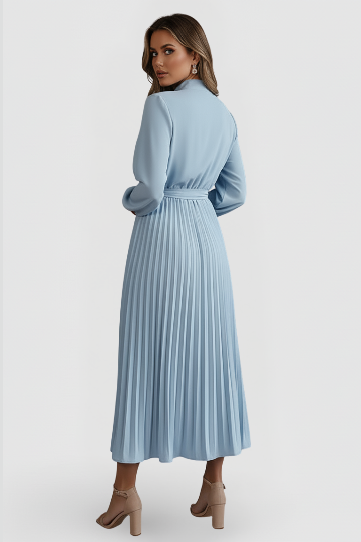 Willa | Pleated Long Sleeve Maxi Dress with Waist Tie