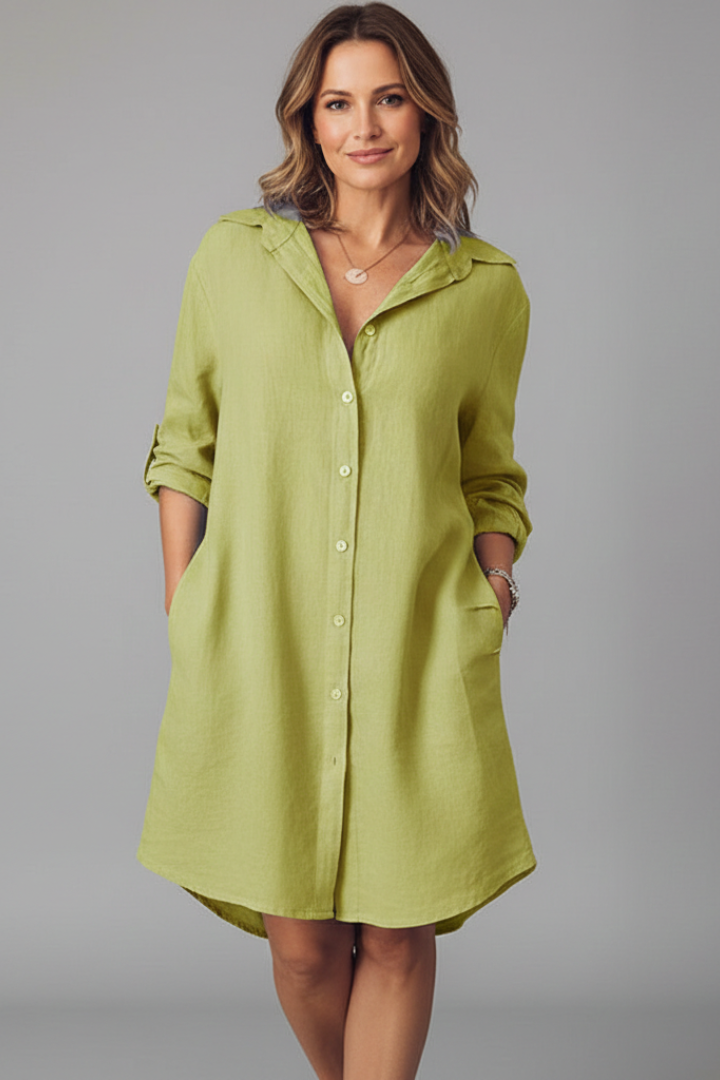 Josephine | Turned Collar Button-Front Midi Dress