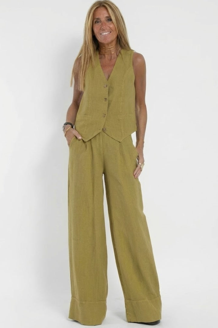 Edda | V-Neck Waistcoat &amp; Wide-Leg Trouser Co-ord Set