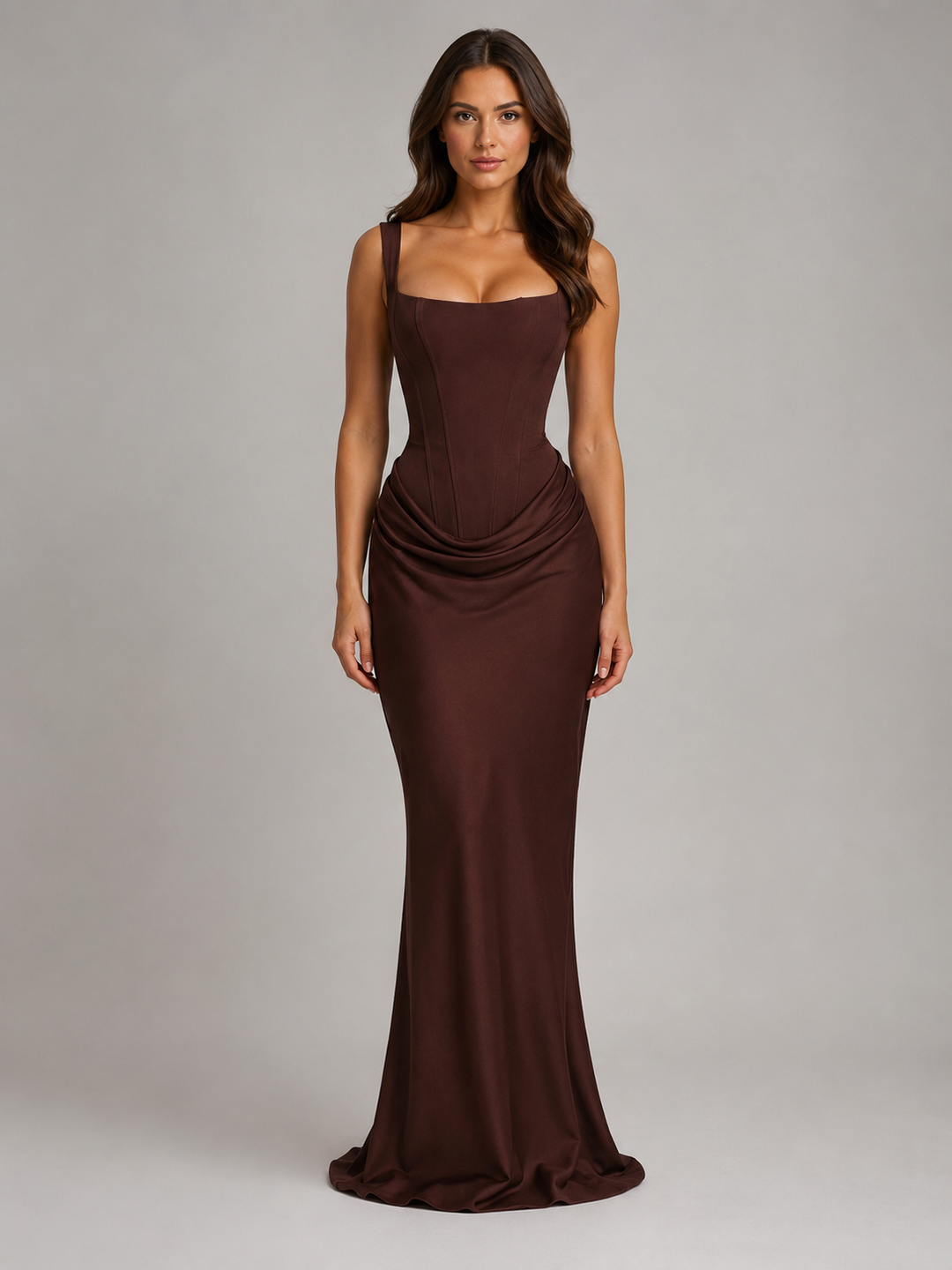 Delphine | Draped Corset Bodycon Maxi Dress