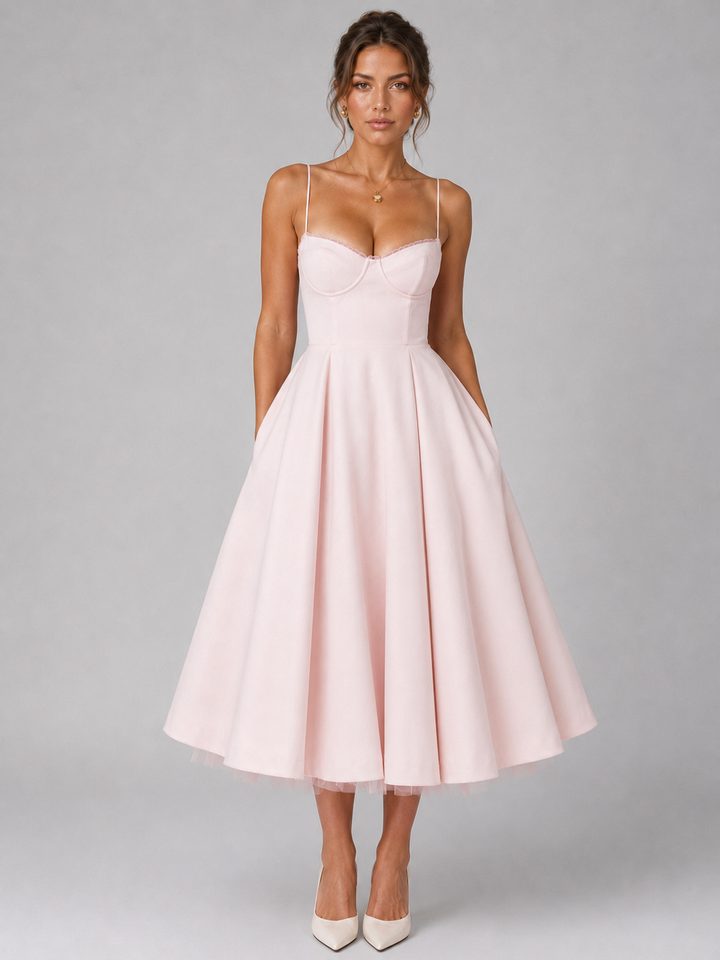 Cora | Sweetheart Corset Full-Skirt Midi Dress
