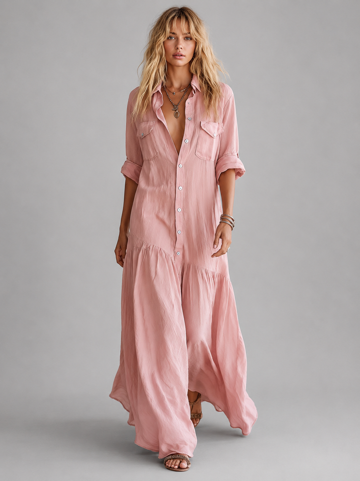 Beatrix | Relaxed Button-Front Linen Look Maxi Dress