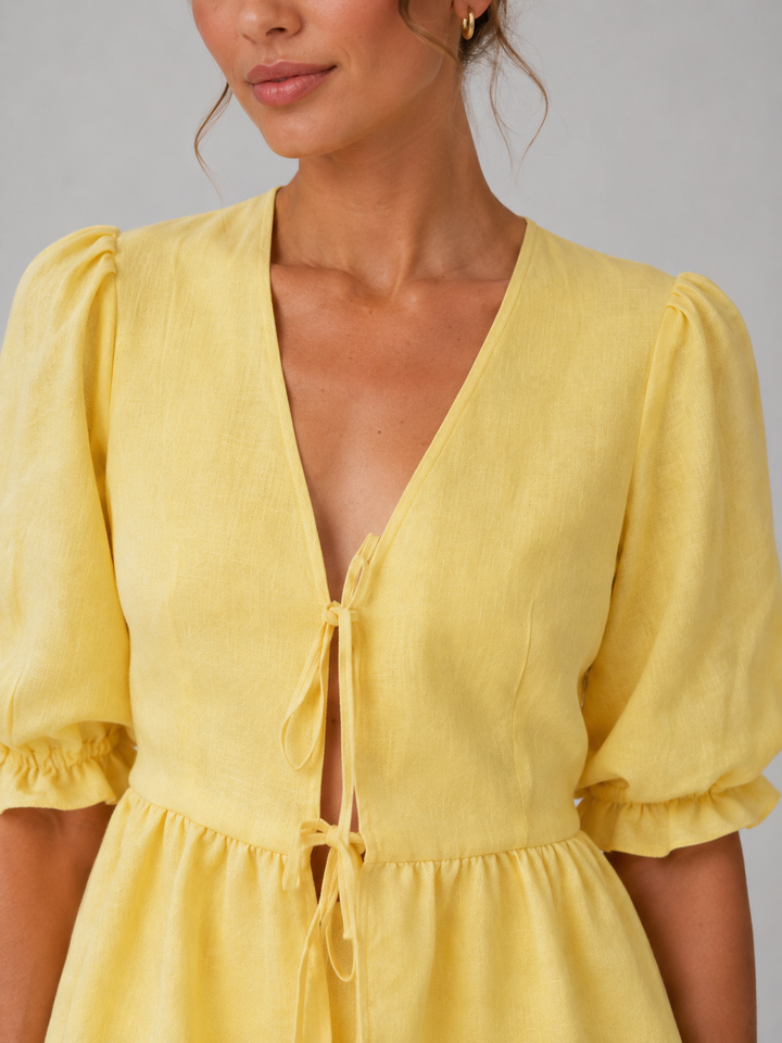Una | V-Neck Puff Sleeve Cotton Maxi Set