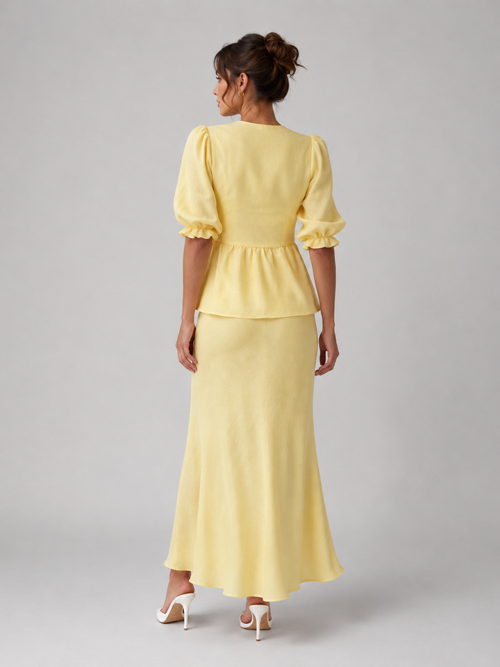 Una | V-Neck Puff Sleeve Cotton Maxi Set