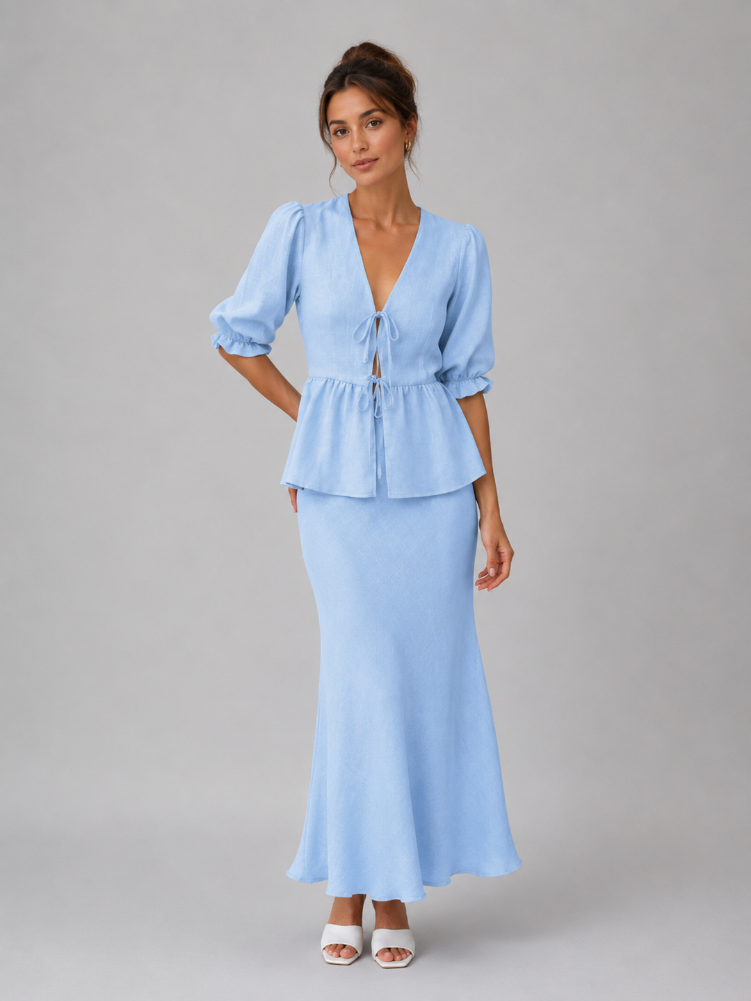 Una | V-Neck Puff Sleeve Cotton Maxi Set
