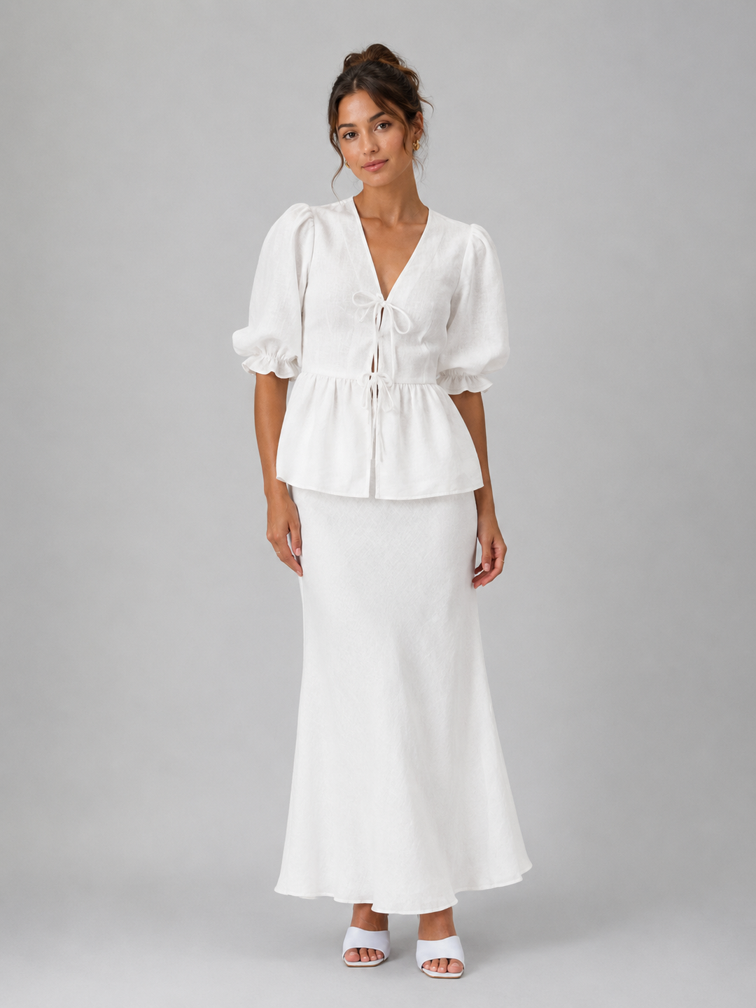 Una | V-Neck Puff Sleeve Cotton Maxi Set
