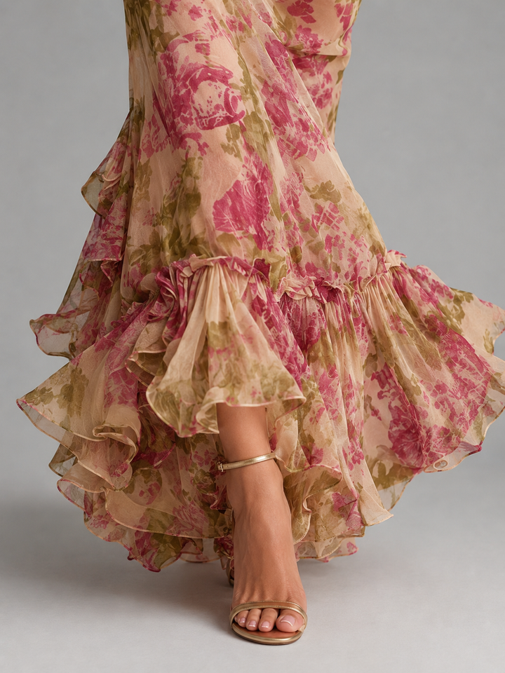 Reva | Puff Sleeve Fishtail Maxi Dress