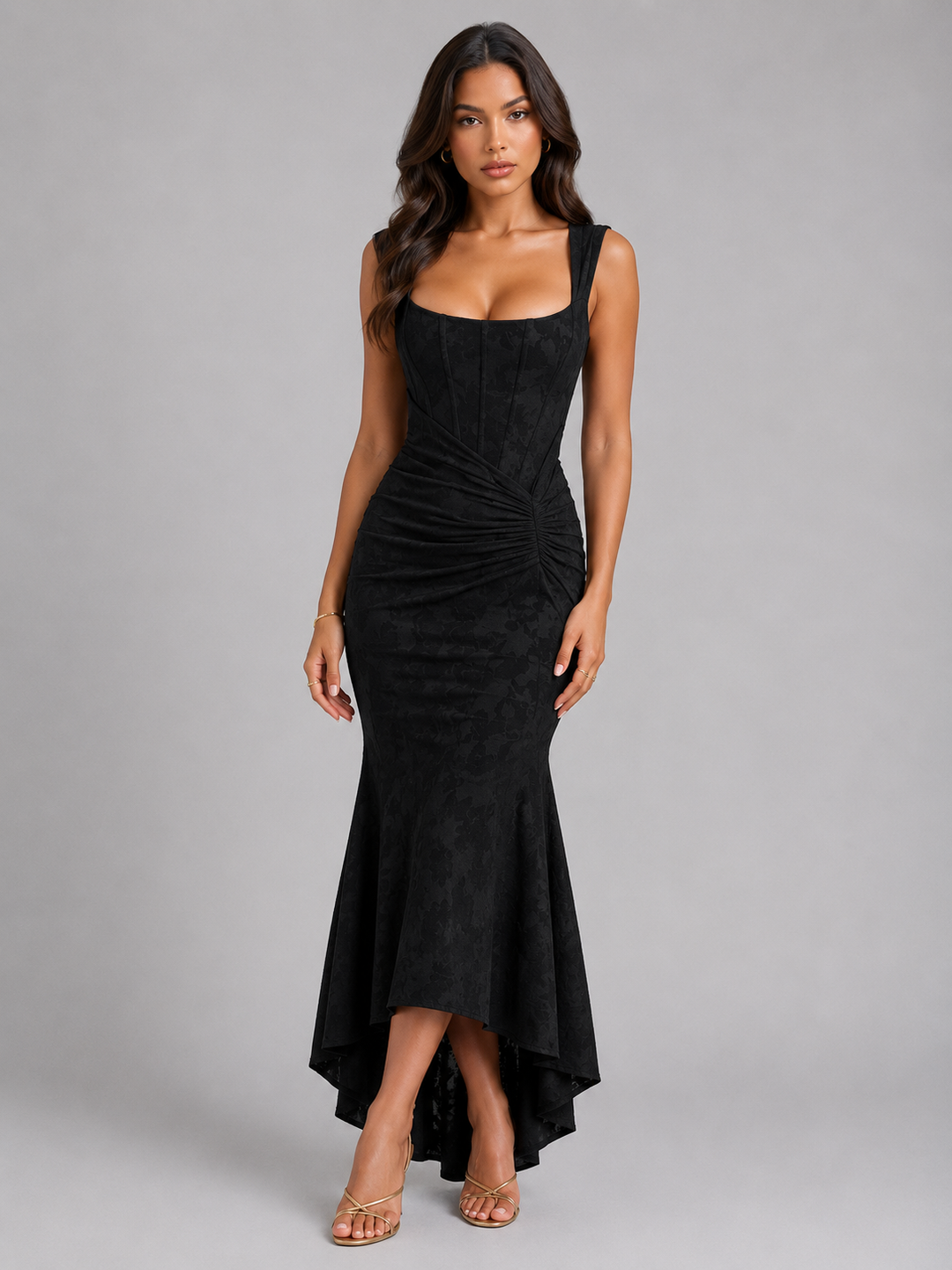 Valentina | Floral Corset Asymmetric Hem Maxi Dress