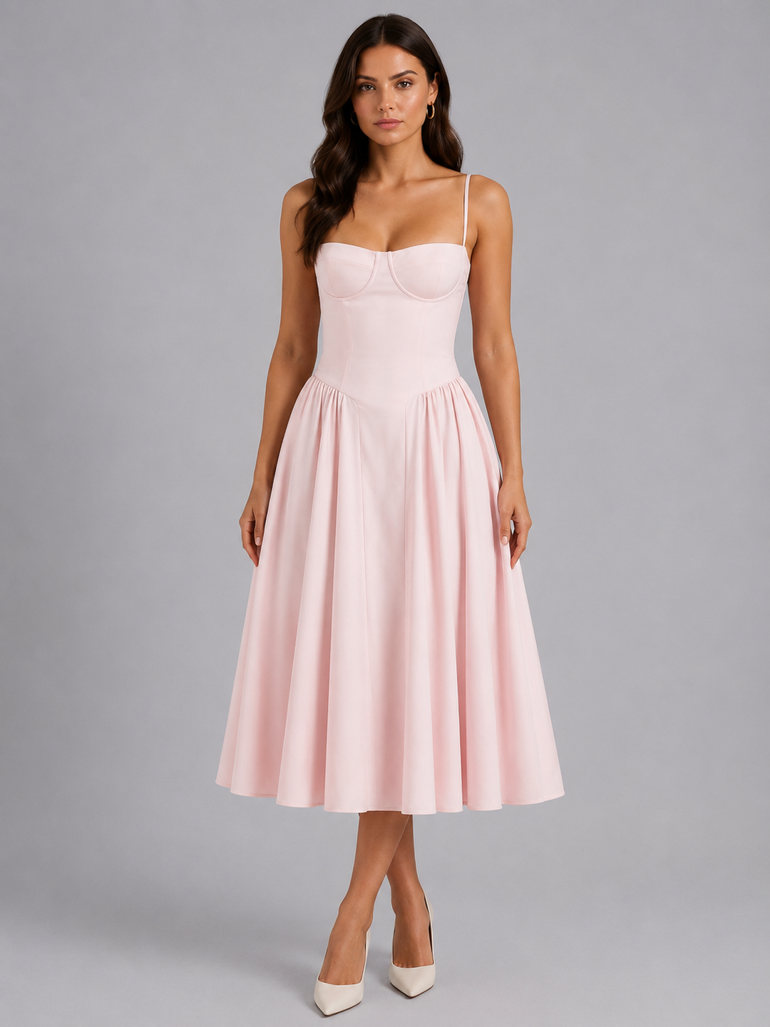 Kira | Floral Corset Sweetheart Midi Dress