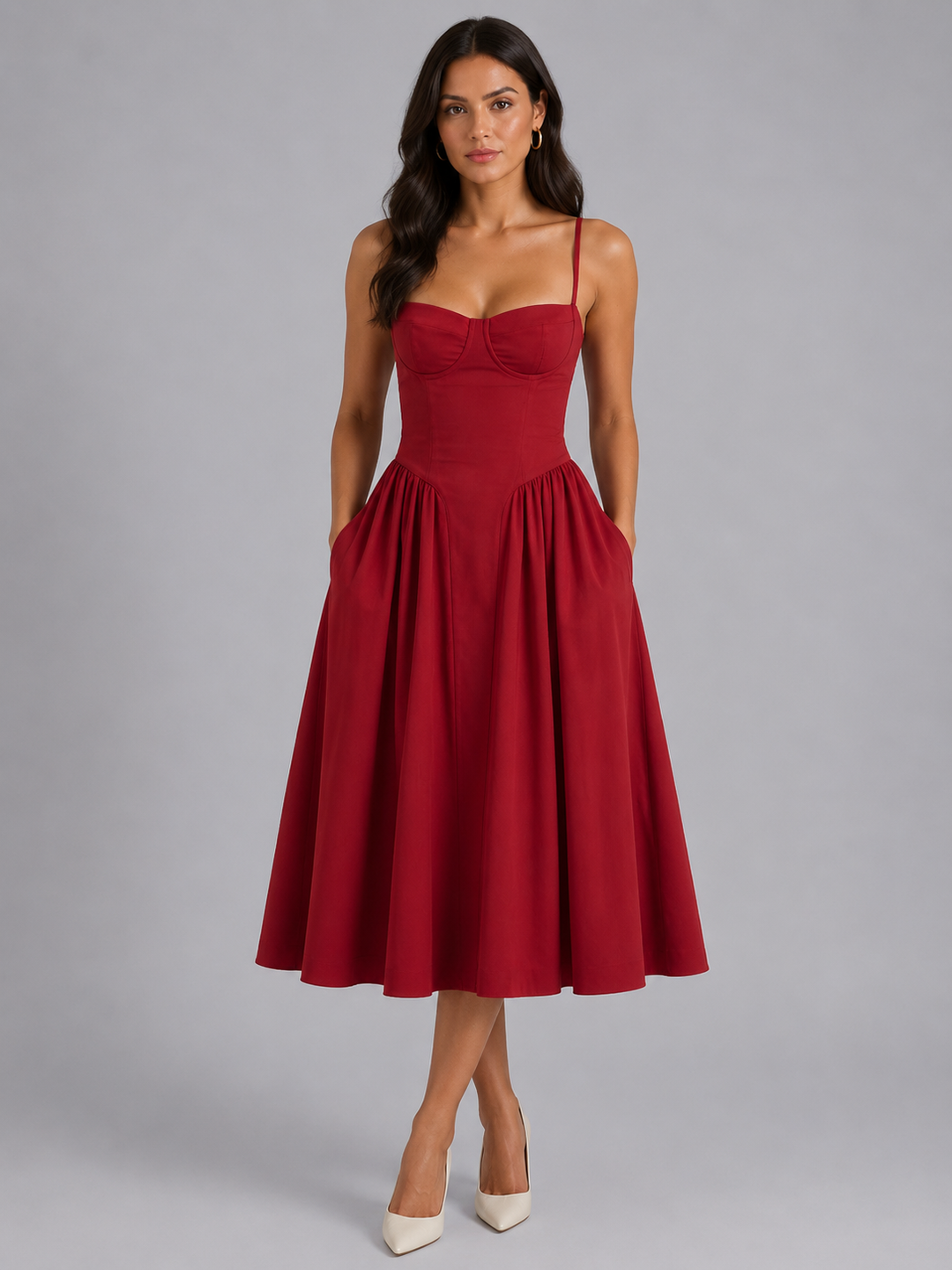 Kira | Floral Corset Sweetheart Midi Dress