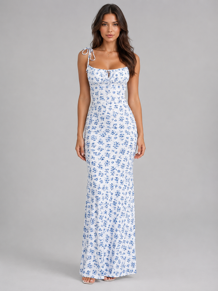 Cora | Floral Lace-Up Maxi Dress