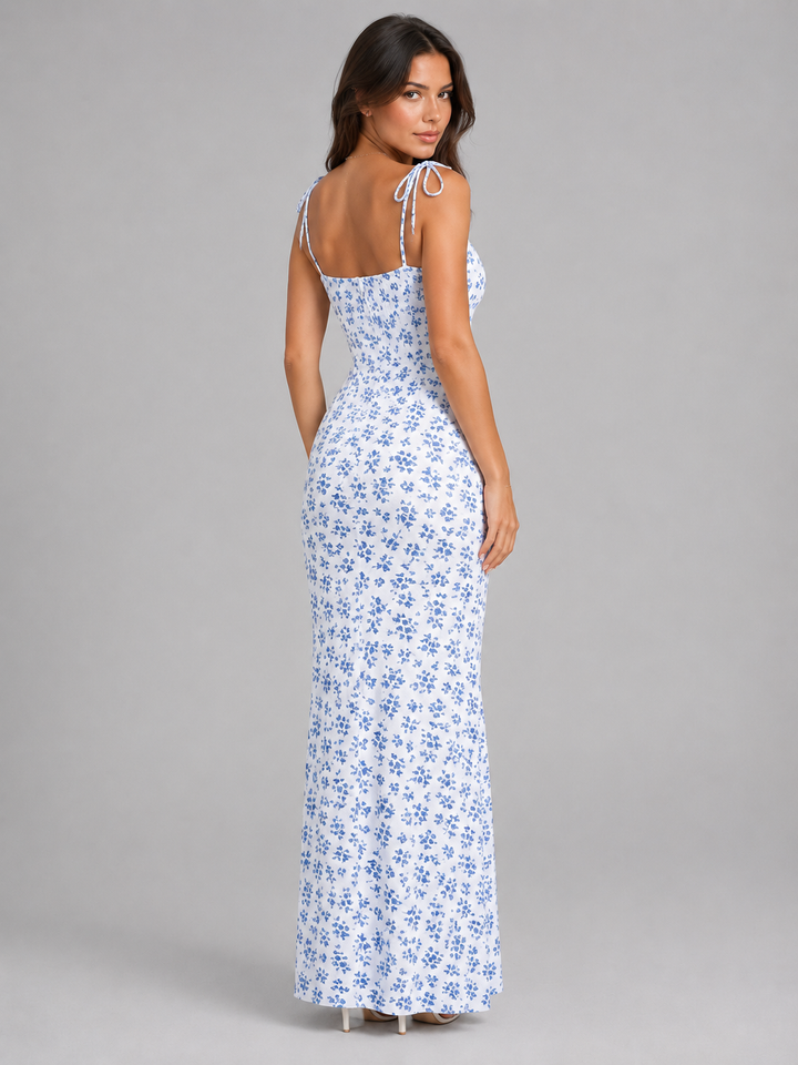 Cora | Floral Lace-Up Maxi Dress