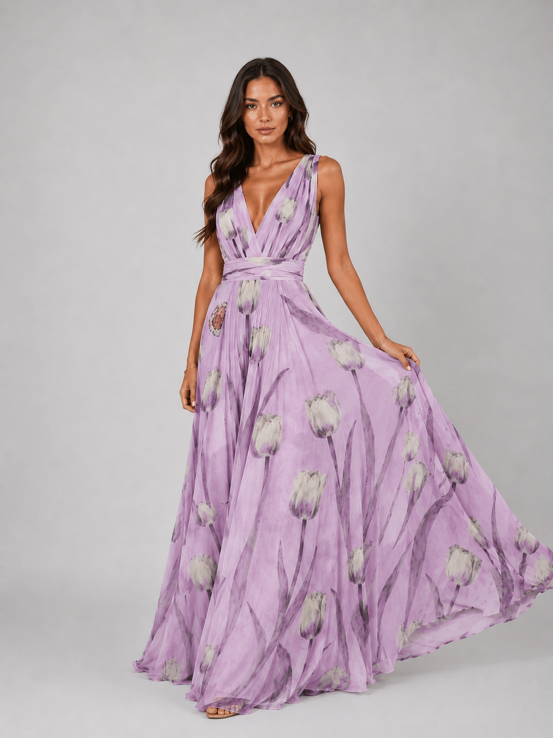 Juliette | Floral V-Neck Cinched Waist Maxi Dress