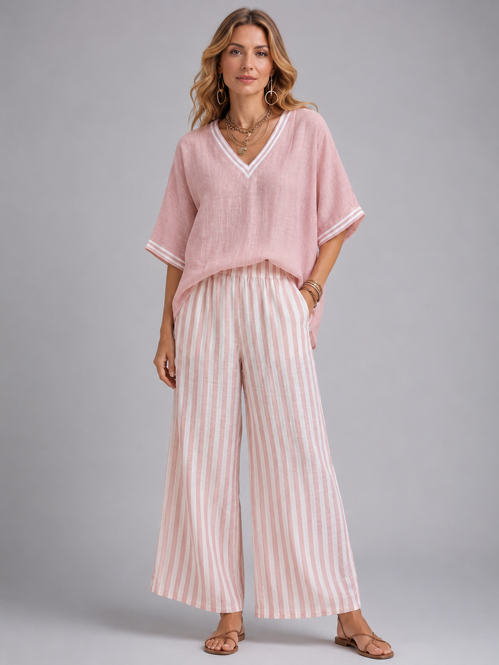 Imogen | Linen-Look V-Neck Wide-Leg Two-Piece Set