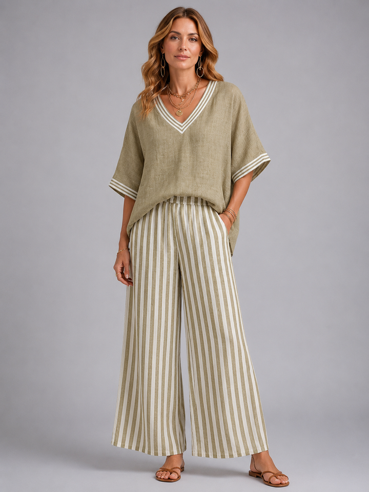 Imogen | Linen-Look V-Neck Wide-Leg Two-Piece Set
