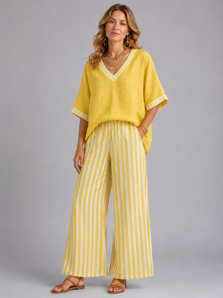 Imogen | Linen-Look V-Neck Wide-Leg Two-Piece Set