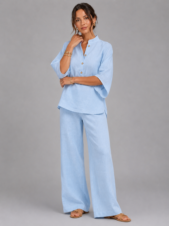 Esme | Linen Blend Wide-Leg Two-Piece Set
