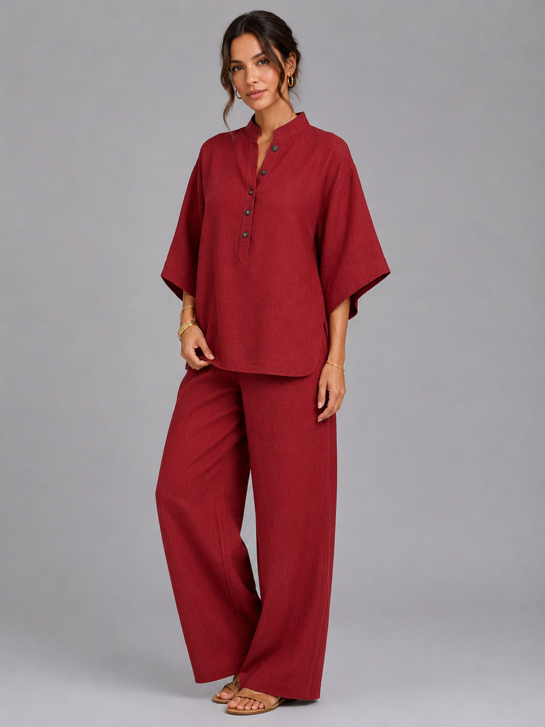 Esme | Linen Blend Wide-Leg Two-Piece Set