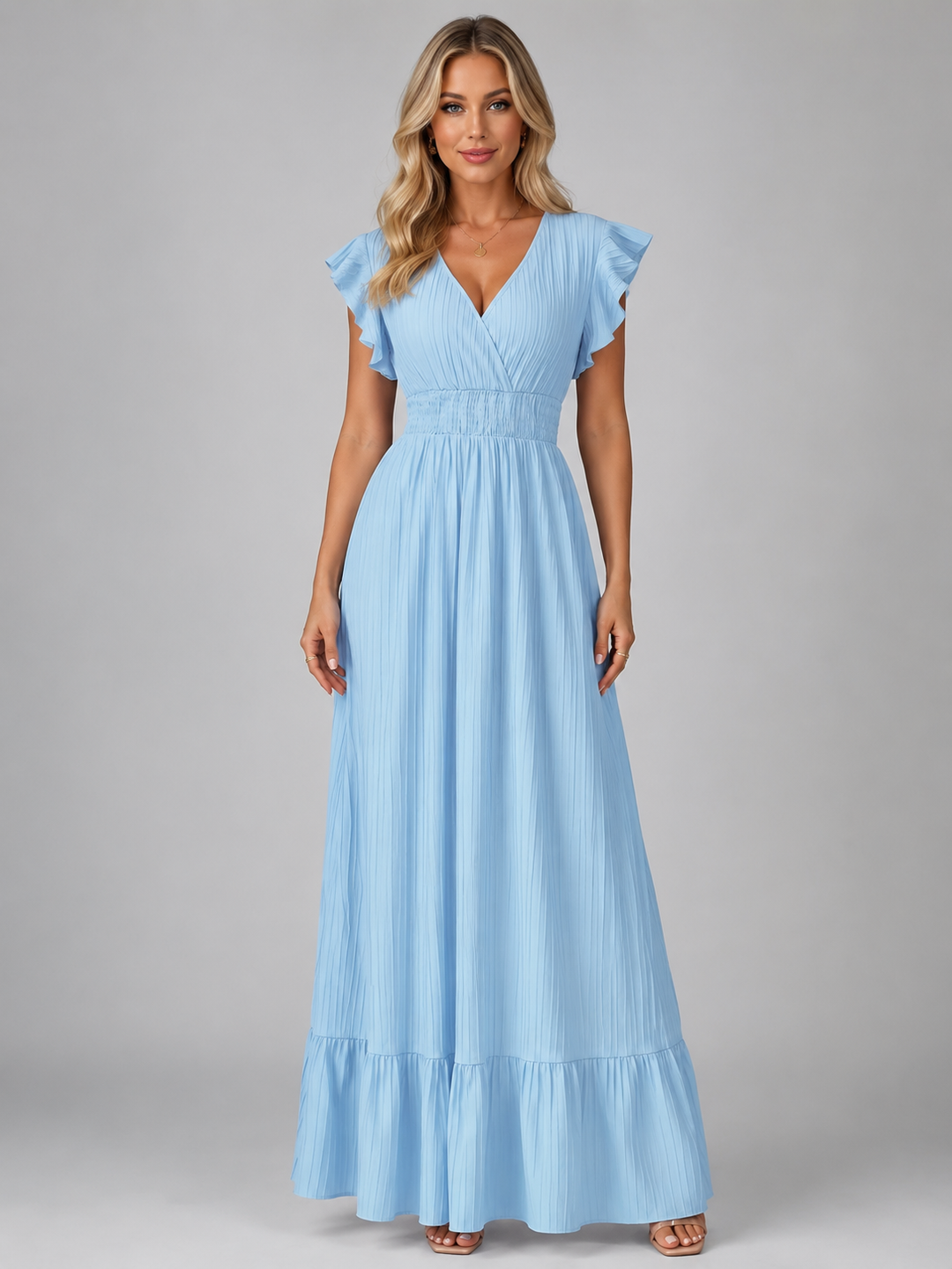 Florentine | Pleated Flutter Sleeve Maxi Dress
