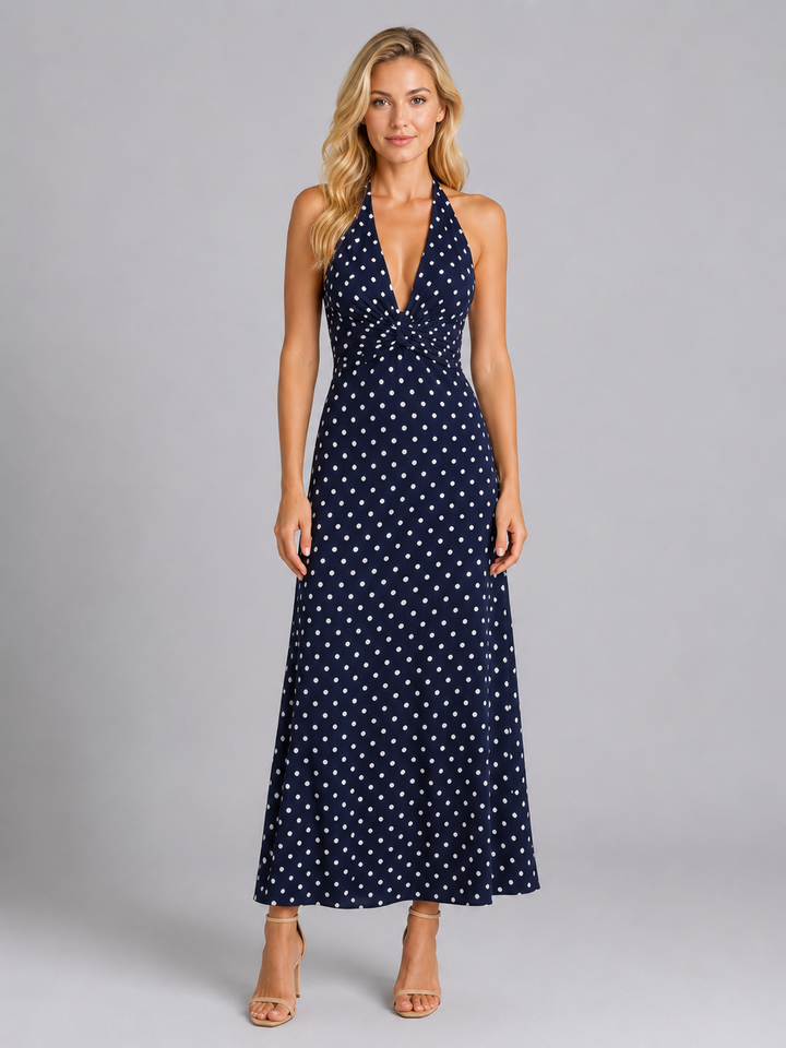 Sabine | Polka Dot Halter Maxi Dress