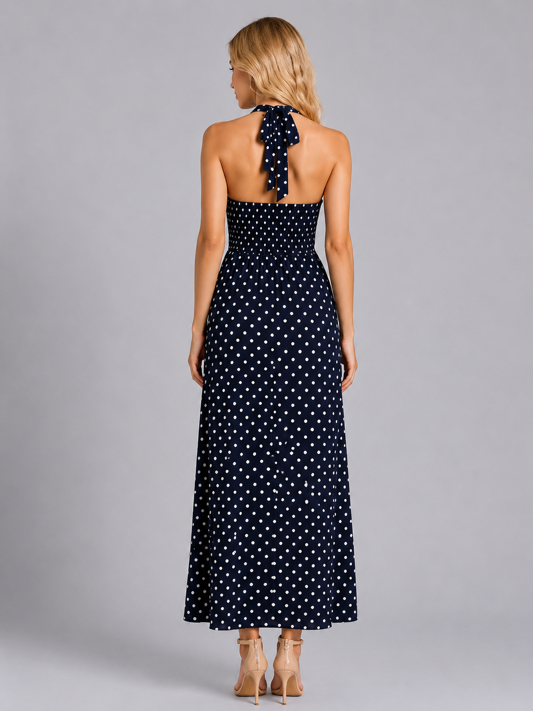 Sabine | Polka Dot Halter Maxi Dress
